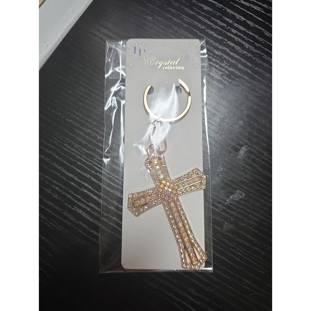 Gold Cross with Iridesent Stone Keychain